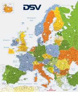 Carte pliée d'Europe codes postaux DSV
