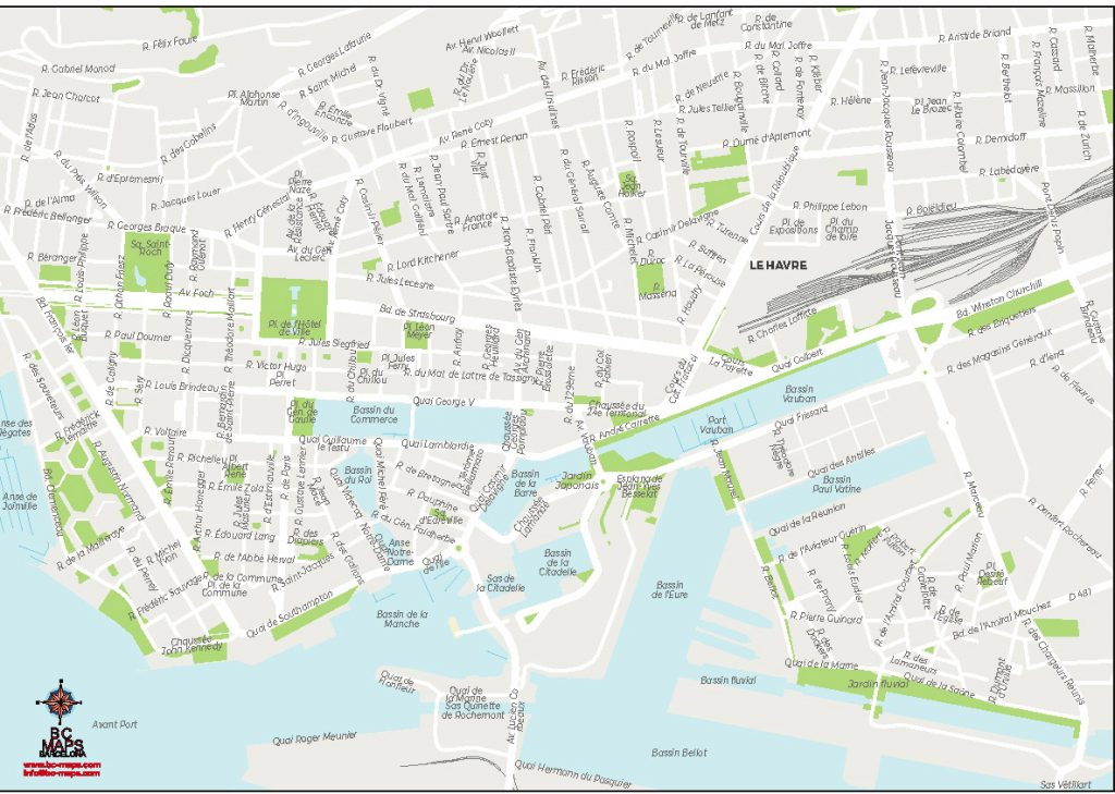 Le Havre plan de ville, fond de carte vectoriel illustrator ai eps